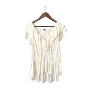 OLD NAVY Waist Defined Ruffle Blouse Women's L, Boho Western Preppy Cottagecore
